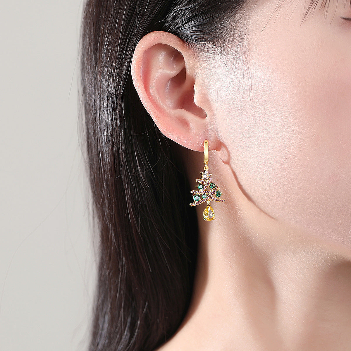 Wholesale Women' s Christmas tree zircon inlaid earrings